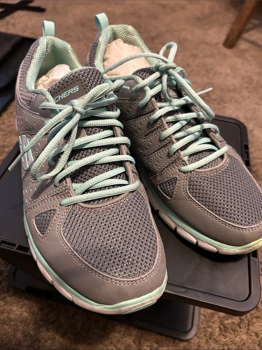 Skechers Gray and Mint Lace-Up Athletic Walking Shoes